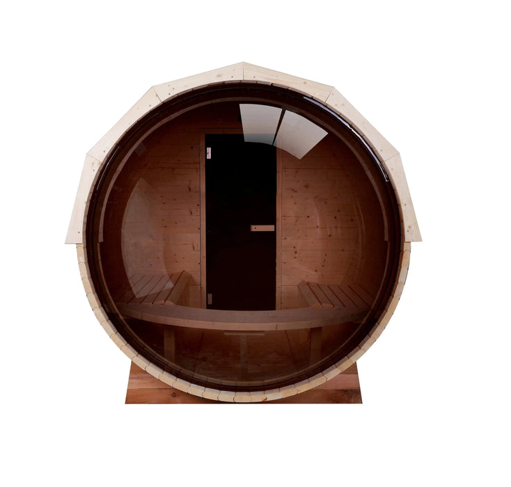 The North Star Hemlock/Cedar Sauna Outdoor Wooden Barrel Sauna With Panoramic Glass